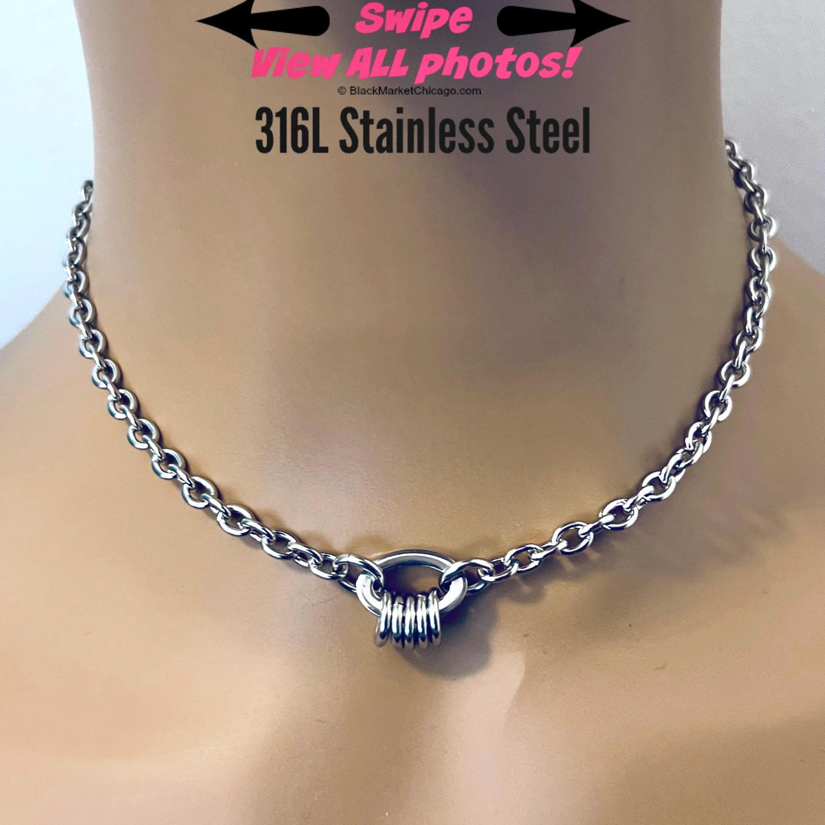 Sub Day Collar, 24/7 Discreet OVAL Ring, Stainless Steel, Permanent Locking Option
