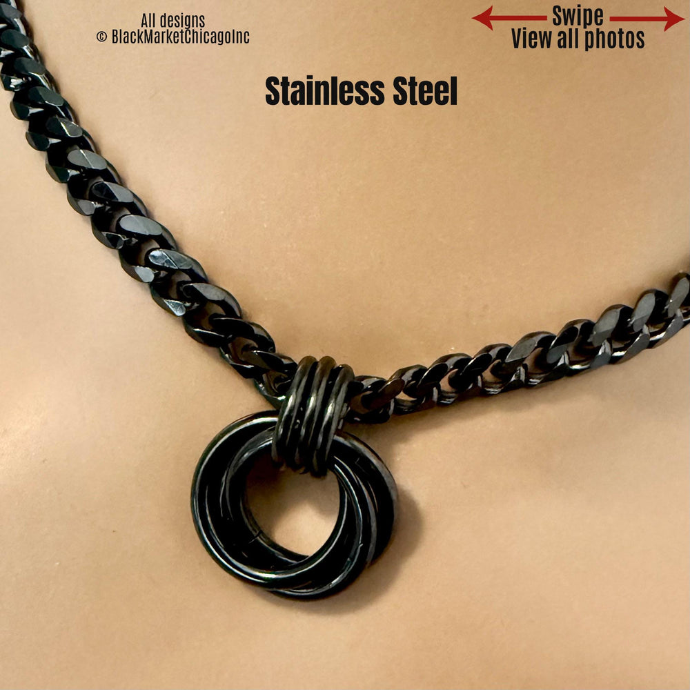Trinity Knot Day Collar, 24/7 BLACK Stainless Steel, Lock Option