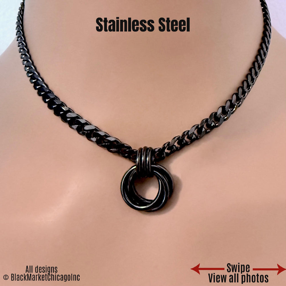 Trinity Knot Day Collar, 24/7 BLACK Stainless Steel, Lock Option