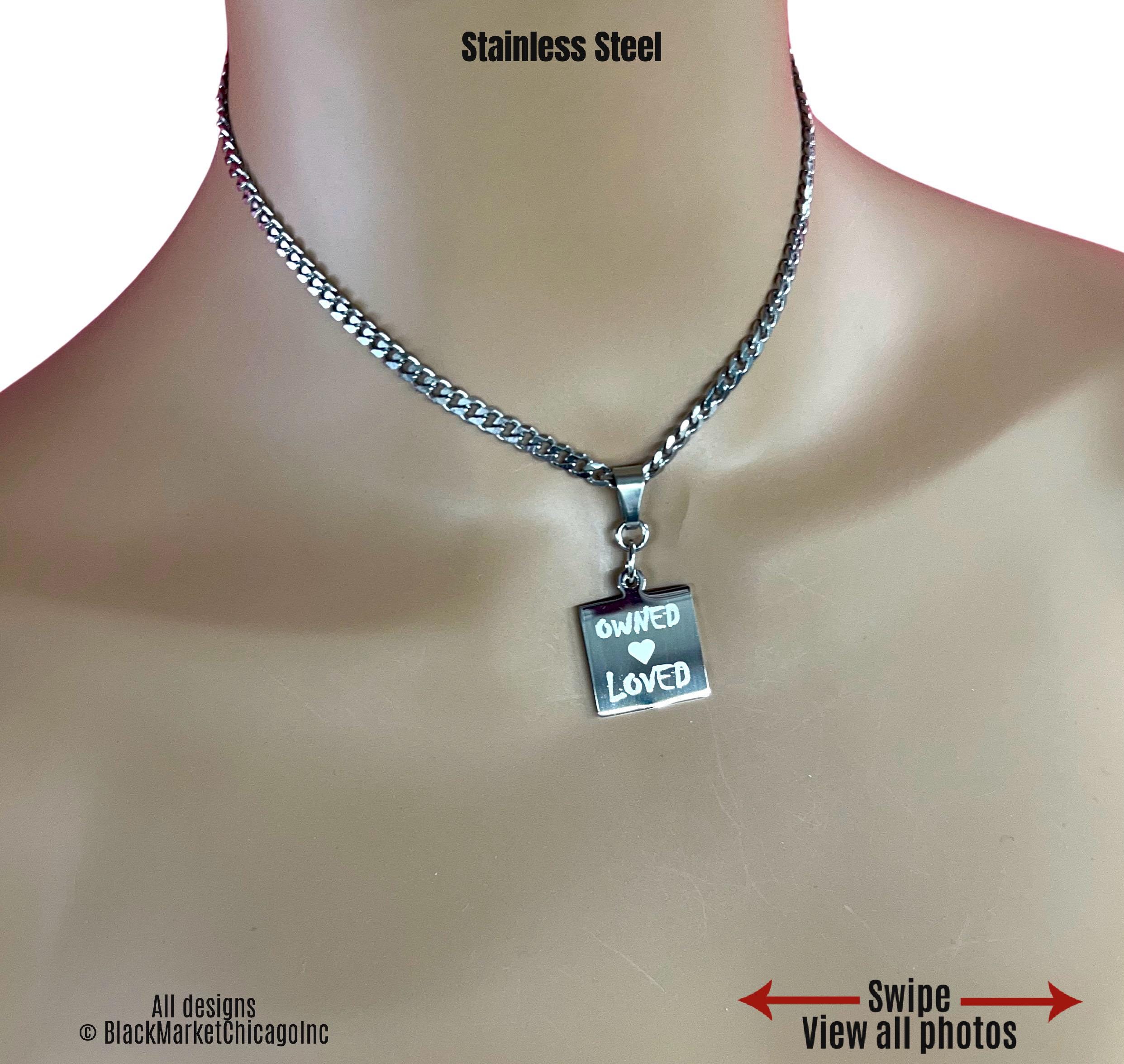 Sub Day Collar, Engraved, 24/7 Lock option, Loved, Owned, Stainless Steel