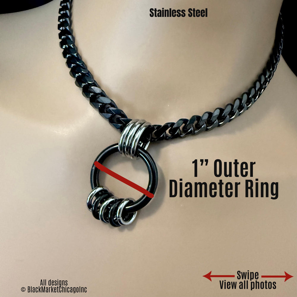Chunky Chain Day Collar, Black & Silver Stainless Steel, O-Ring 24-7, Waterproof Lockable