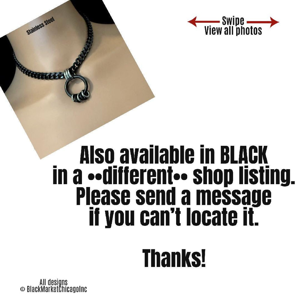 Chunky Chain Day Collar, Silver & Black Stainless Steel, O-Ring 24-7, Waterproof Lockable
