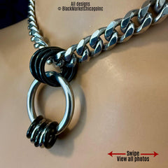 Chunky Chain Day Collar, Silver & Black Stainless Steel, O-Ring 24-7, Waterproof Lockable