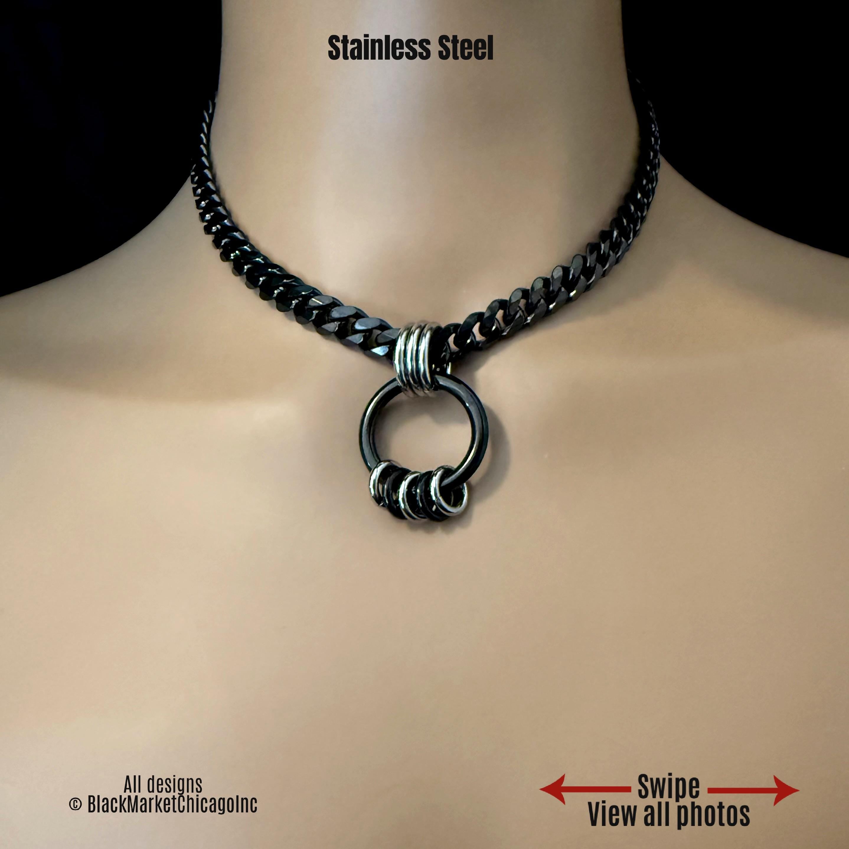 Chunky Chain Day Collar, Black & Silver Stainless Steel, O-Ring 24-7, Waterproof Lockable