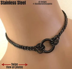 Sub Day Collar, 24-7, Black DAINTY Chain, Stainless Steel