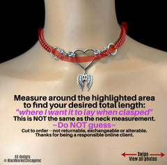 Goth Sub Day Collar, Heart + Angel Wings, 24/7 Lockable, Stainless Steel, Waterproof