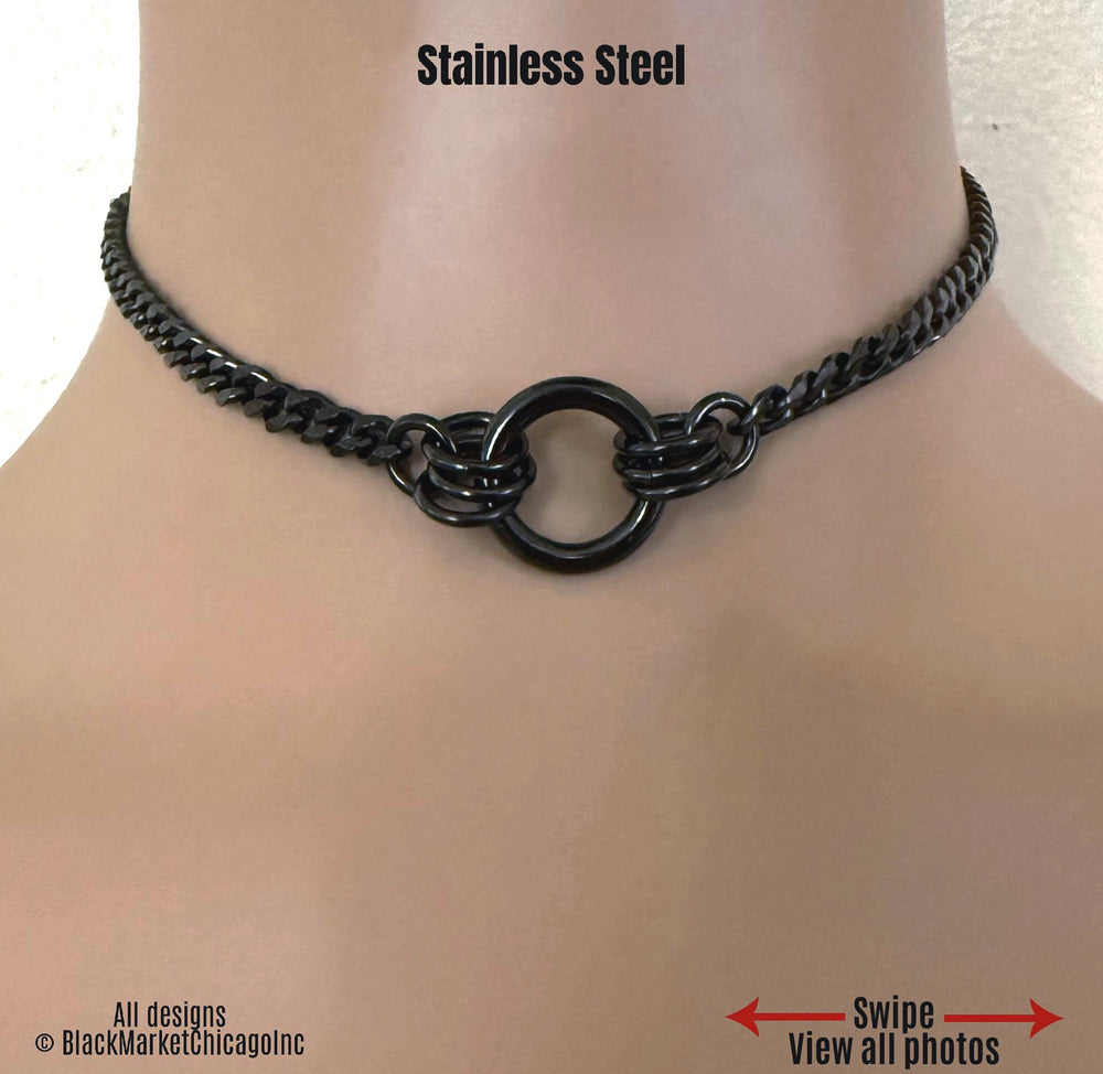Sub Day Collar, 24-7, Black DAINTY Chain, Stainless Steel