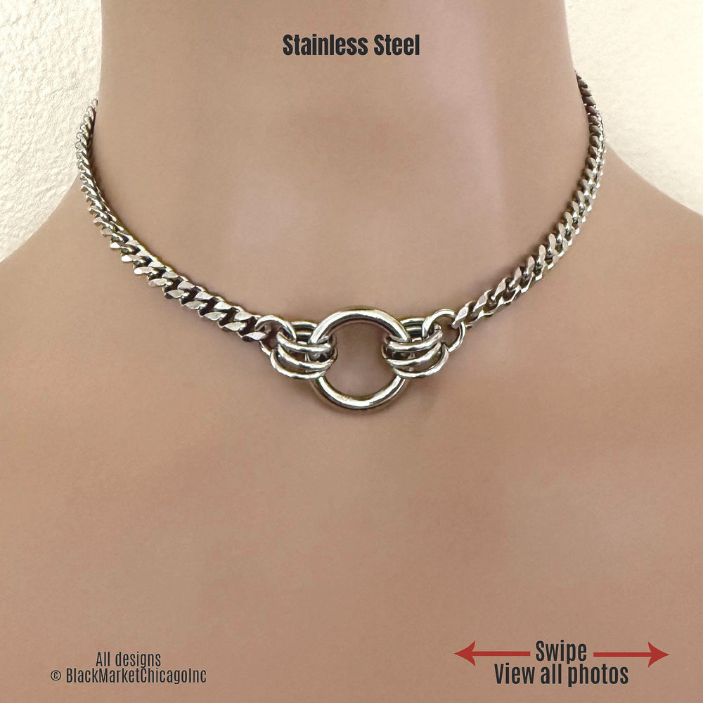 Sub Day Collar, 24-7, Silver DAINTY Chain, Stainless Steel