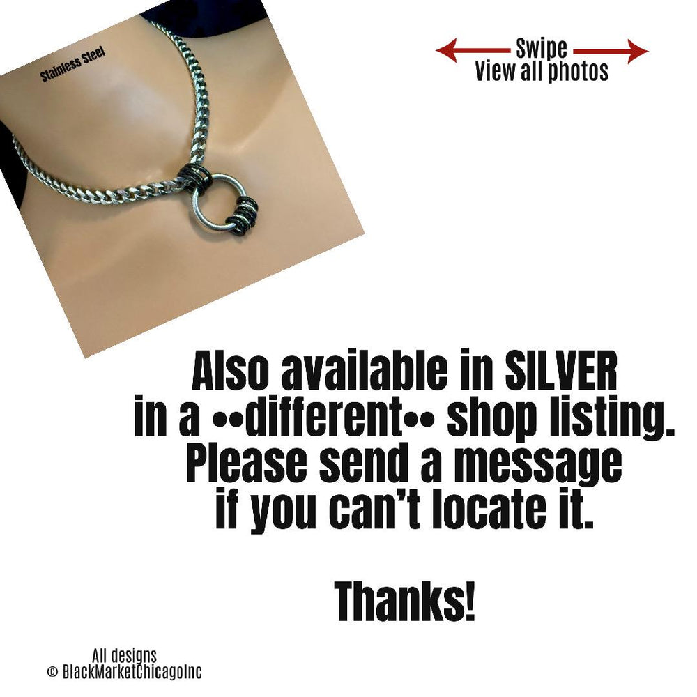 Chunky Chain Day Collar, Black & Silver Stainless Steel, O-Ring 24-7, Waterproof Lockable