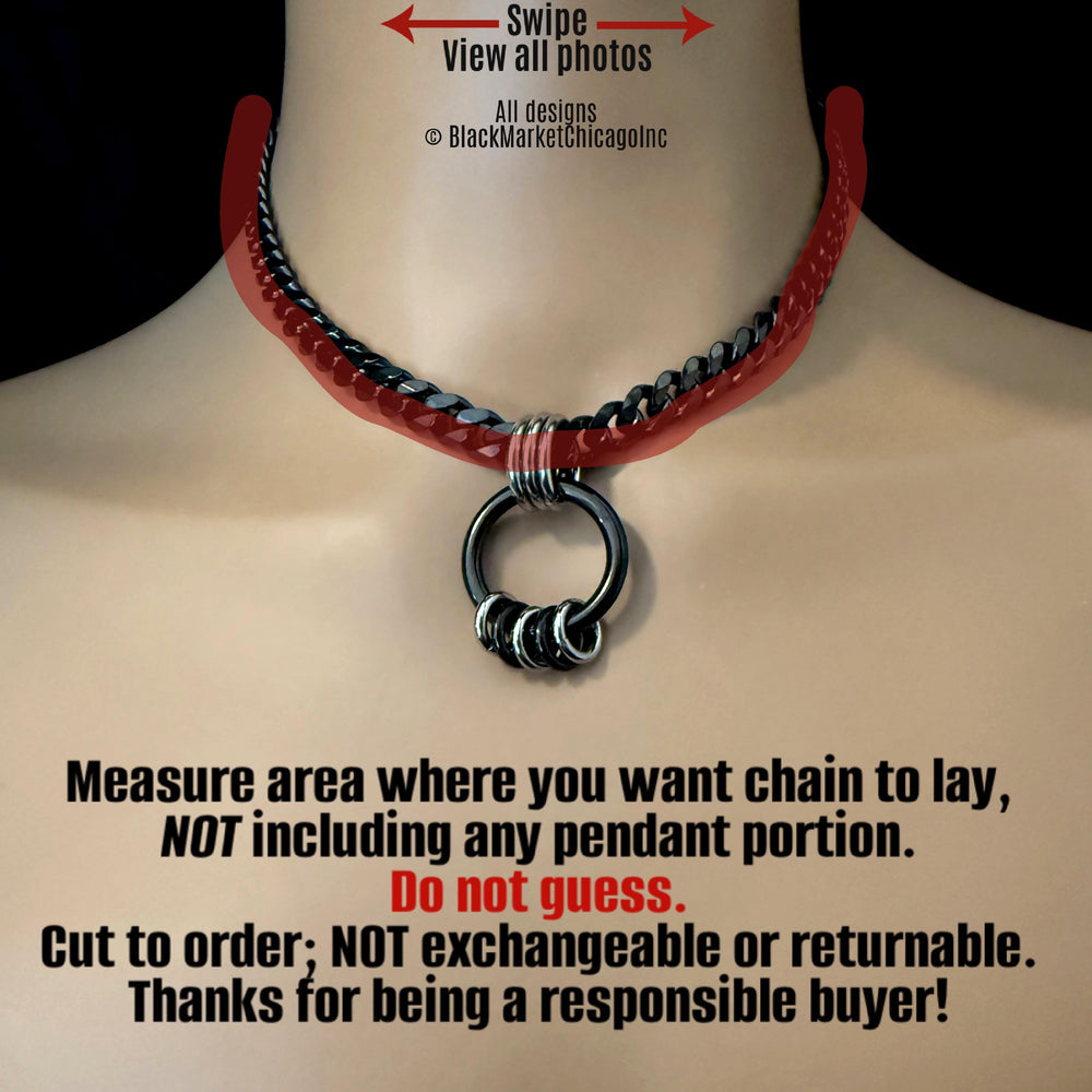 Chunky Chain Day Collar, Black & Silver Stainless Steel, O-Ring 24-7, Waterproof Lockable