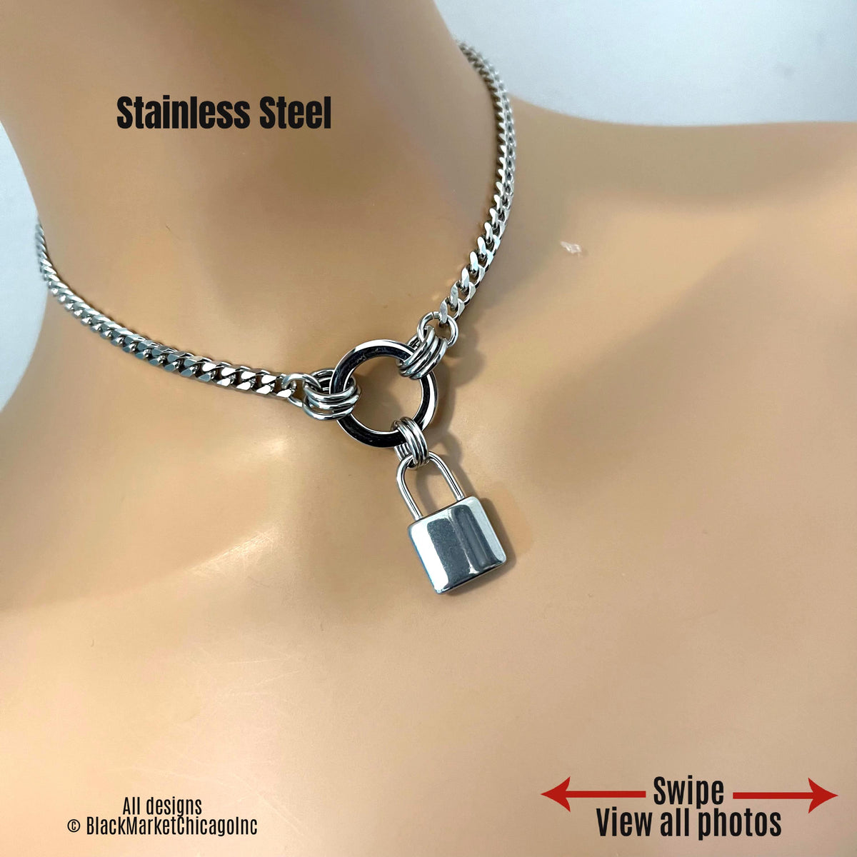 Day Collar, O-Ring & Faux Padlock, 24-7 Wear, Stainless Steel