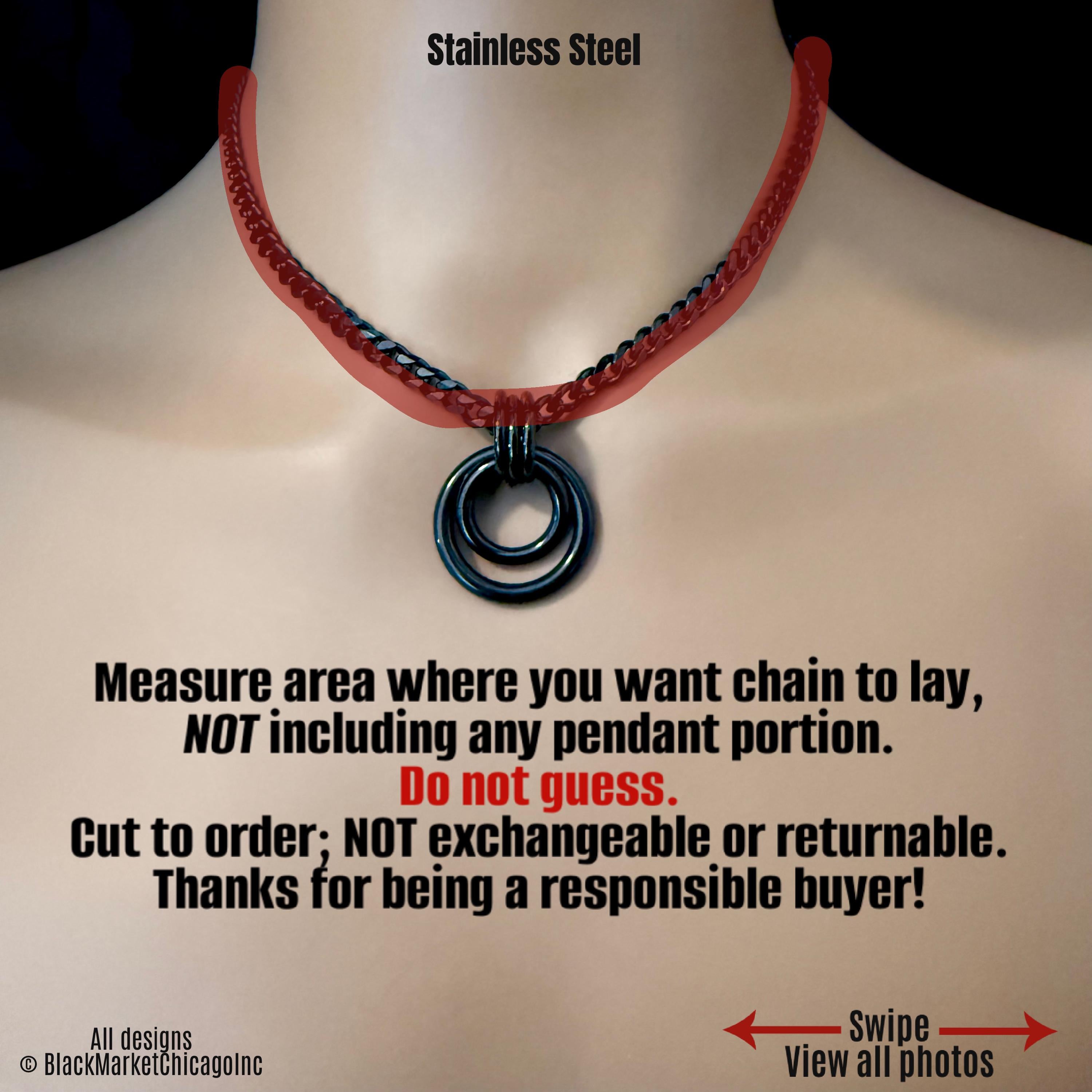 Sub Day Collar, BLACK Stainless Steel, Dual O-Rings 24-7, Curb Chain, Waterproof Lockable
