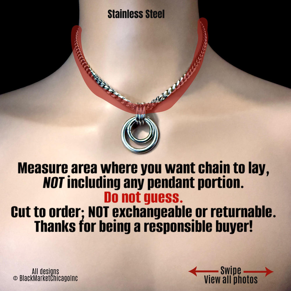 Sub Day Collar, SILVER Stainless Steel, Dual O-Rings 24-7, Curb Chain, Waterproof Lockable