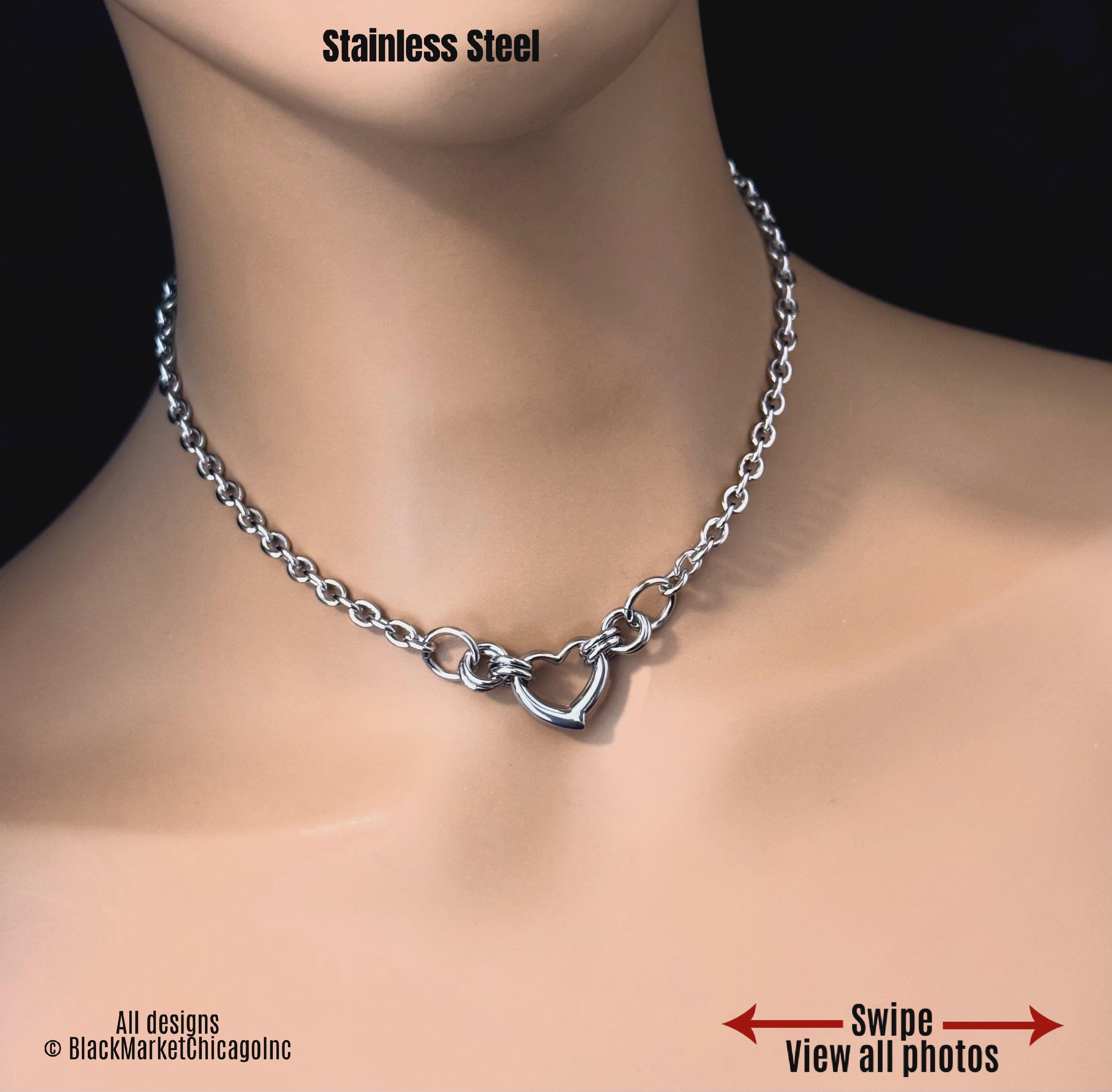 Sub Day Collar, 24/7 Wear Waterproof Lockable, Heart Ring, All Stainless Steel