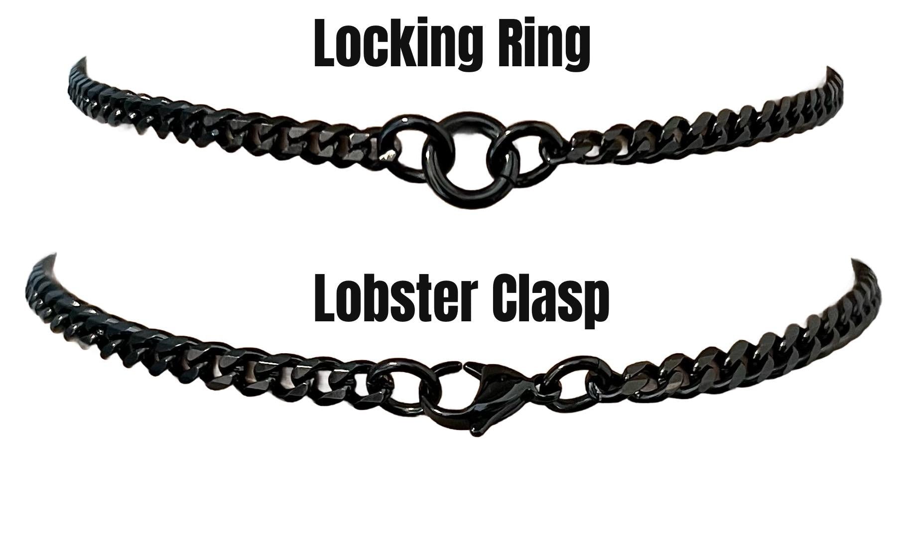 Day Collar 24/7 Ankle Bracelet, Stainless Steel, Waterproof, Multi-Rings, Permanent Lock Option, BLACK SS