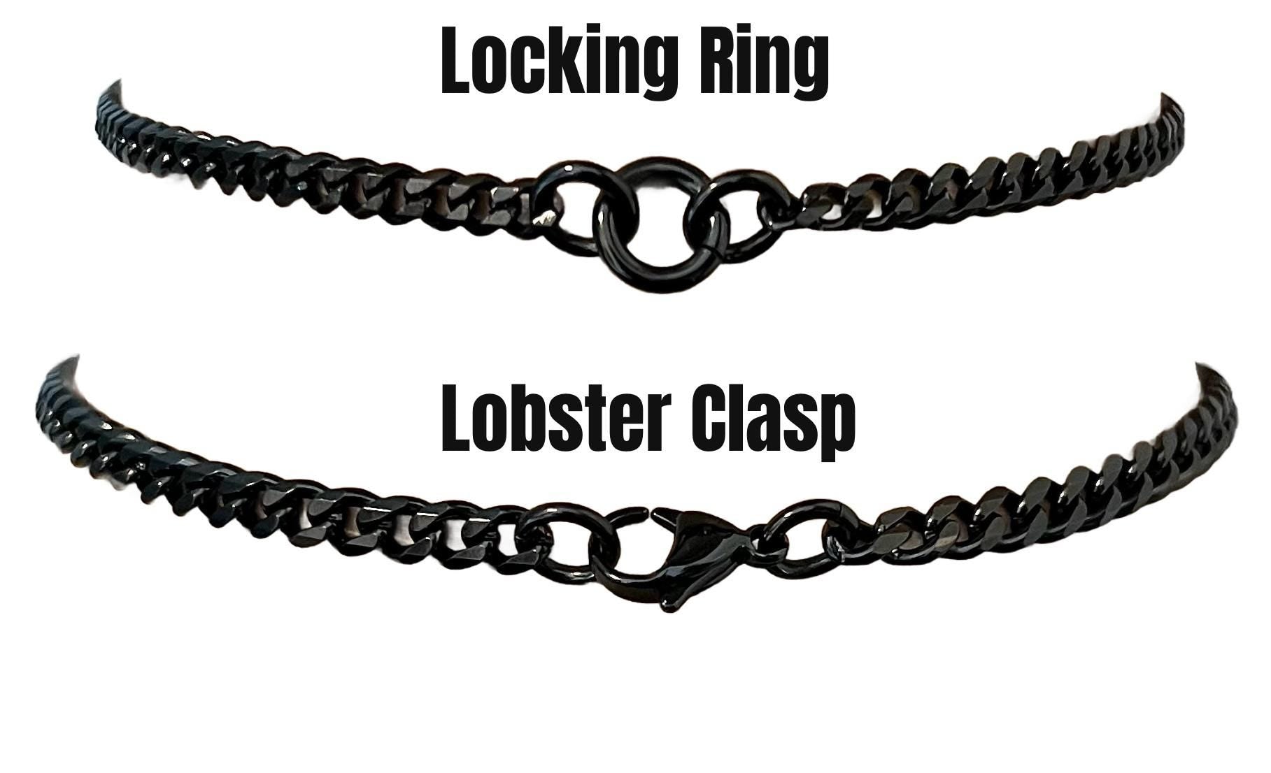 Sub Day Collar, Casading BLACK Chain, All Stainless Steel, Permanent locking option