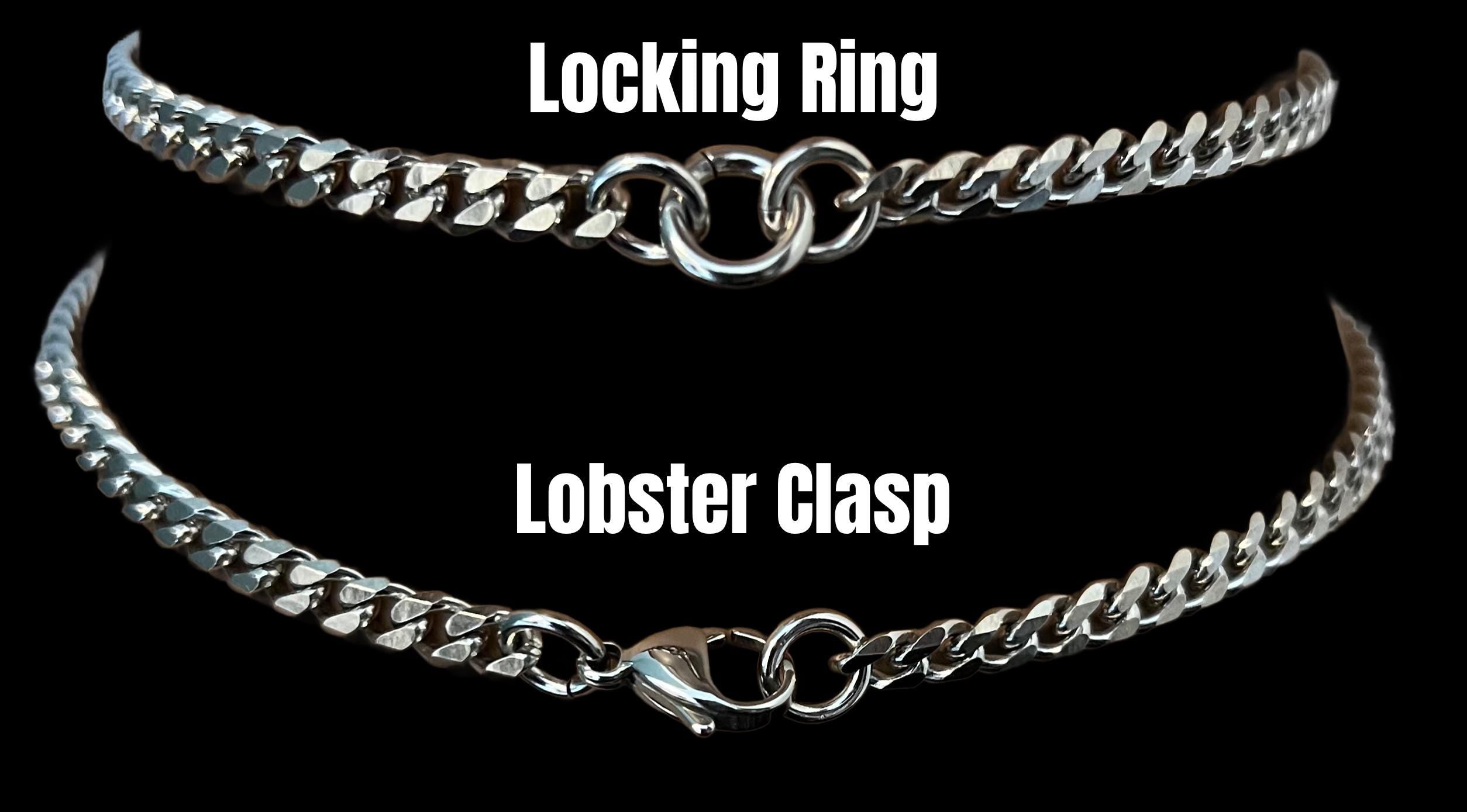 Discreet Sub or Dom Bracelet, Waterproof permanent lock option, 24/7 Wear Stainless Steel Curb Chain and Ring