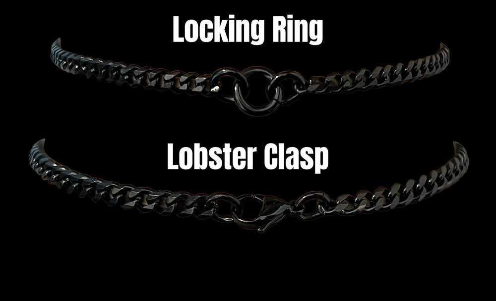 Fidget Choker, Long Black Chains & Rings, Stainless Steel, Lock option