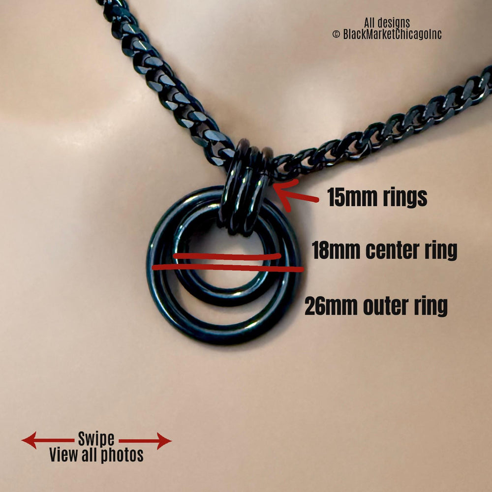 Sub Day Collar, BLACK Stainless Steel, Dual O-Rings 24-7, Curb Chain, Waterproof Lockable