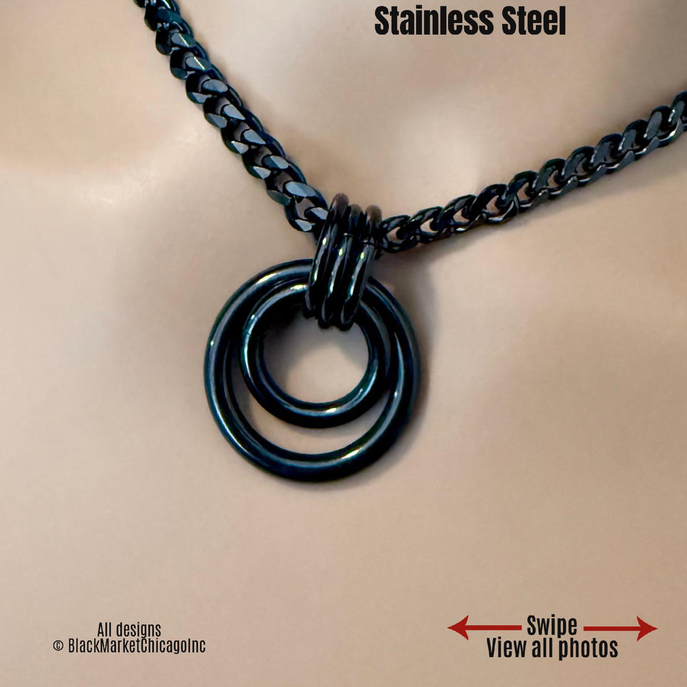 Sub Day Collar, BLACK Stainless Steel, Dual O-Rings 24-7, Curb Chain, Waterproof Lockable