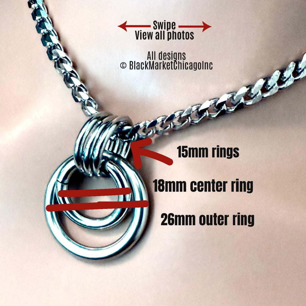 Sub Day Collar, SILVER Stainless Steel, Dual O-Rings 24-7, Curb Chain, Waterproof Lockable