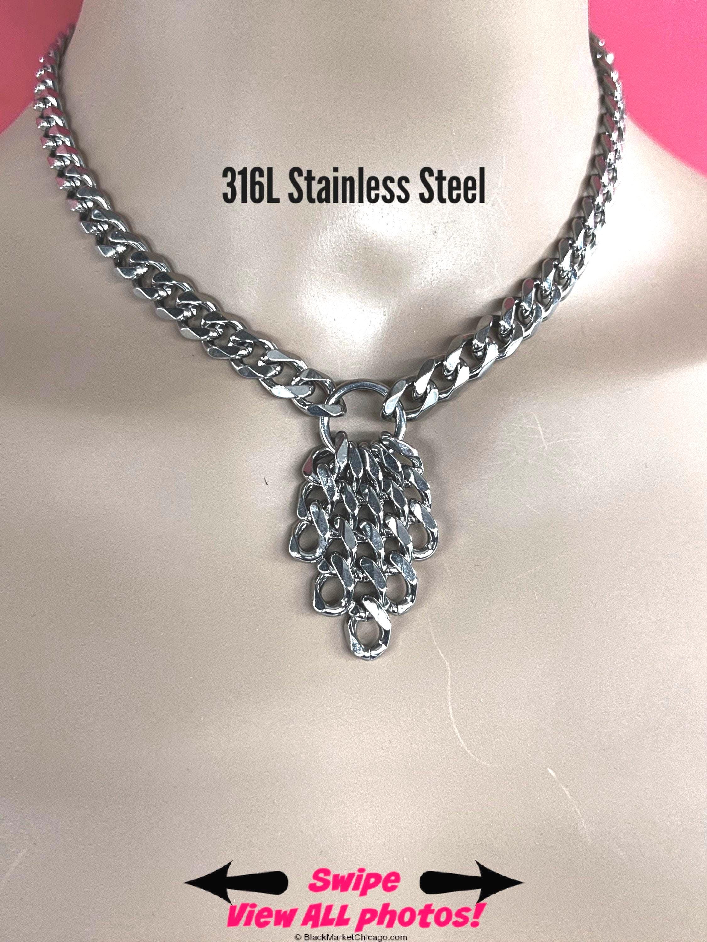 BDSM Evening or Day Collar Chain 316L Silver Stainless Steel Cascading Discrete Submissive Necklace