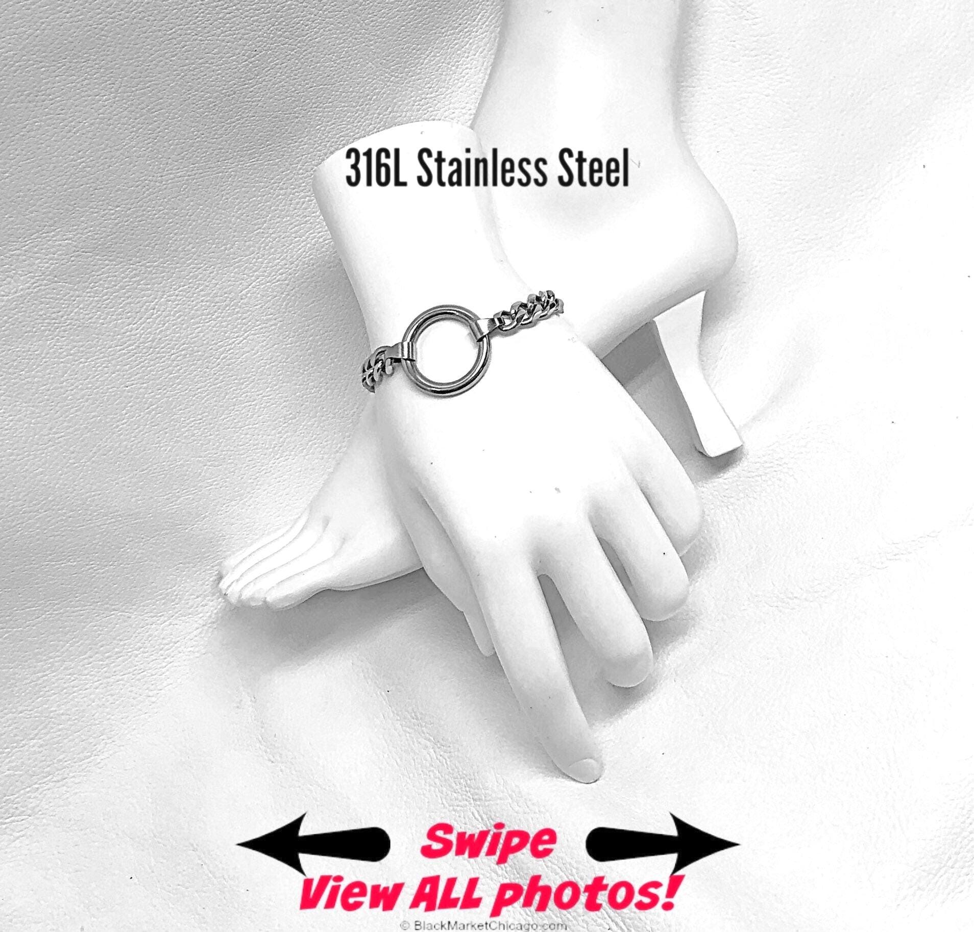 Discreet Sub or Dom Bracelet, Waterproof permanent lock option, 24/7 Wear Stainless Steel Curb Chain and Ring