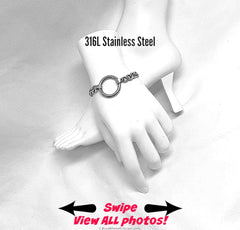 Discreet Sub or Dom Bracelet, Waterproof permanent lock option, 24/7 Wear Stainless Steel Curb Chain and Ring