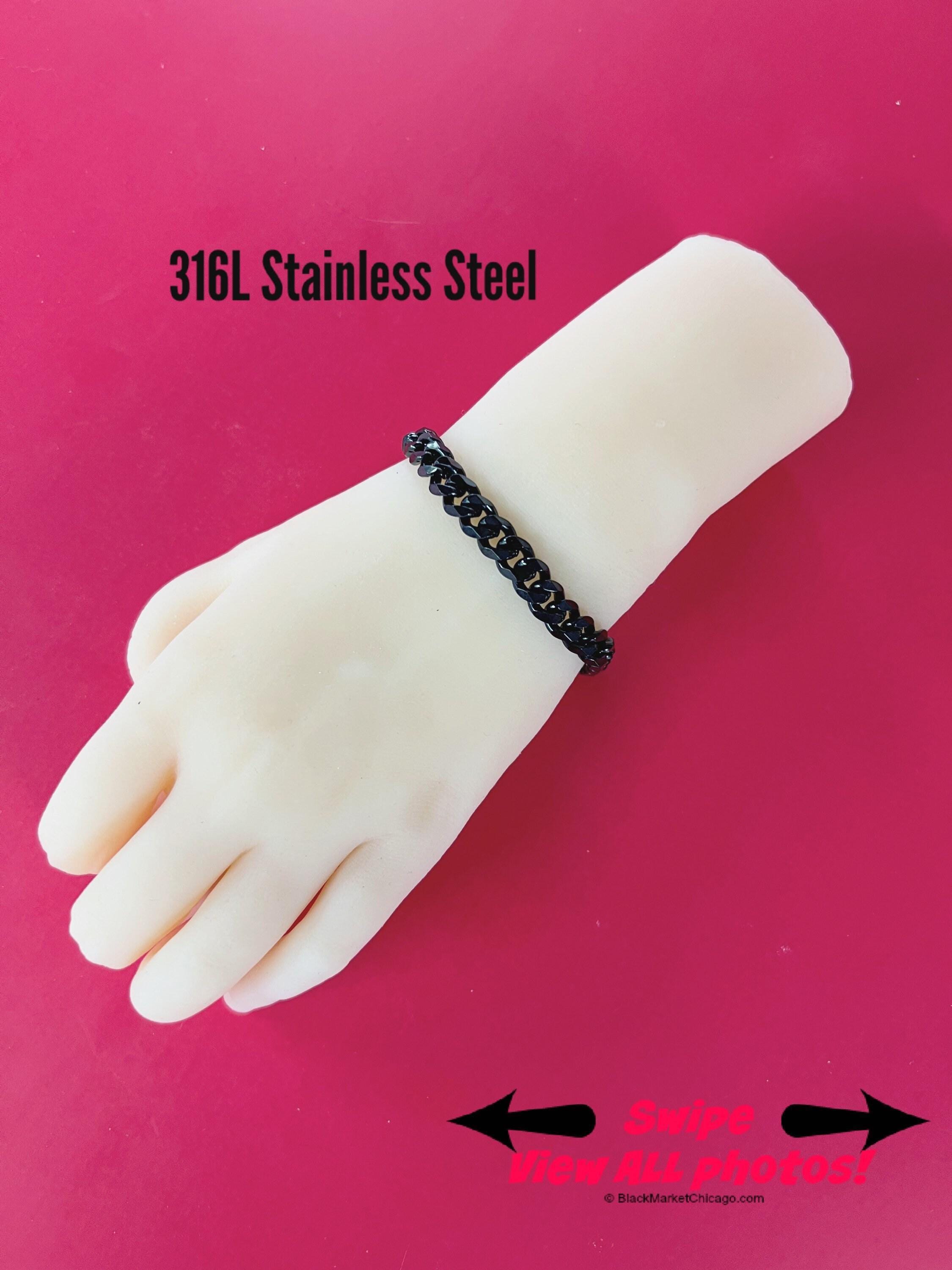 24/7 Day Collar Bracelet, BLACK Stainless Steel, 24/7 Waterproof, Permanent Clasp option