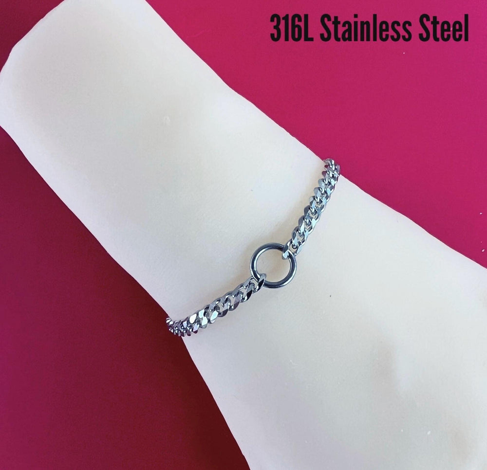 Dainty O-Ring Day Collar Bracelet, Waterproof 24/7, Stainless Steel