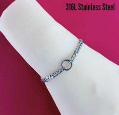 Dainty O-Ring Day Collar Bracelet, Waterproof 24/7, Stainless Steel