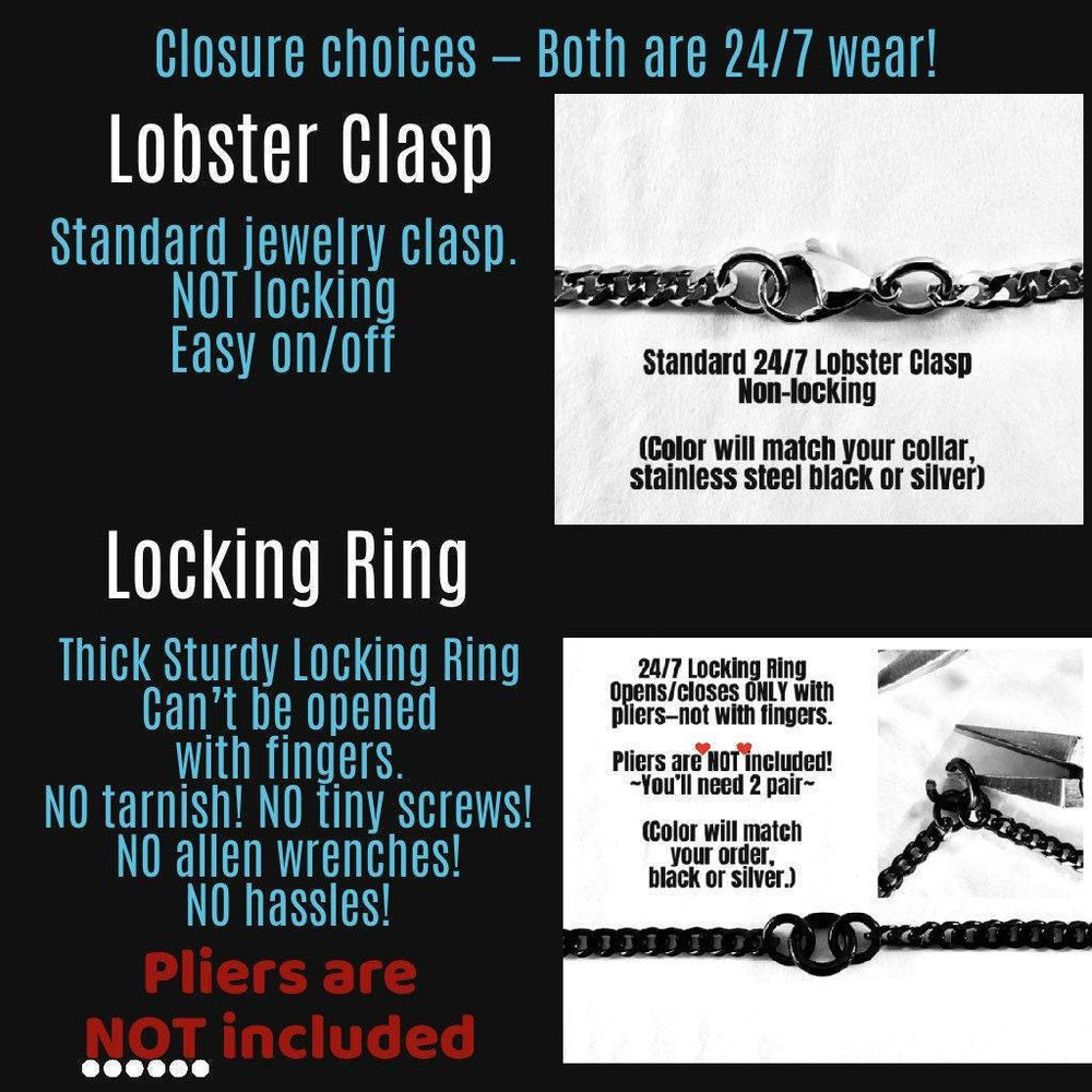Discreet O-Ring Day Collar Bracelet, Waterproof, 24/7, BLACK Stainless Steel