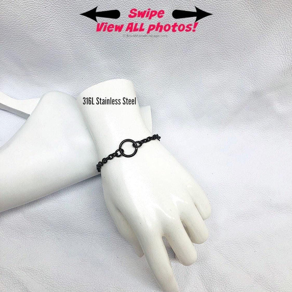 24/7 O-Ring Day Collar Bracelet, Black Stainless Steel, Waterproof, Lock Option