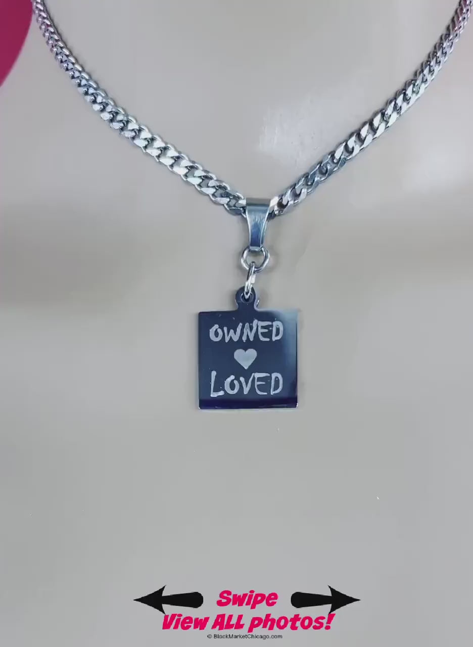 24/7 Day Collar, Personalized, Stainless Steel, SQUARE Pendant, Waterproof, Lockable