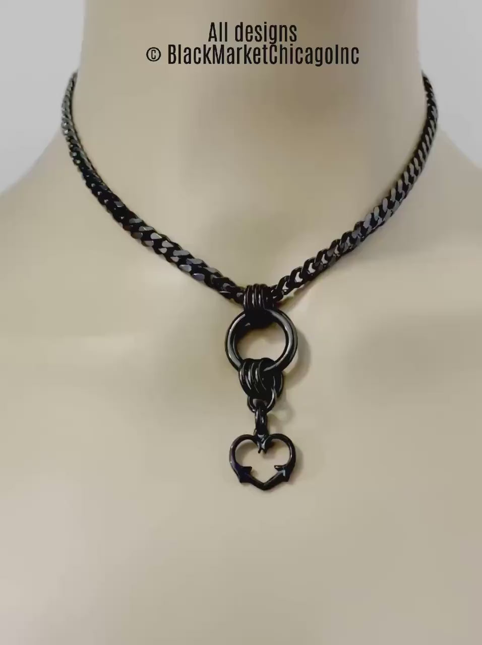 Day Collar, O-Ring & Thorny Heart, BLACK Stainless Steel, 24/7 Lockable