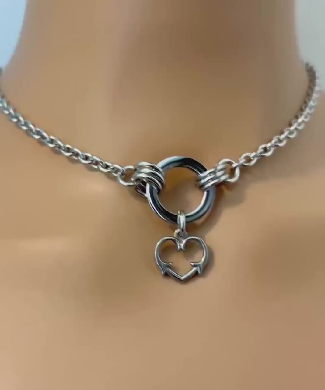 Sub Day Collar, Thorny Heart + Ring, 24-7, Locking OPTION, Stainless Steel