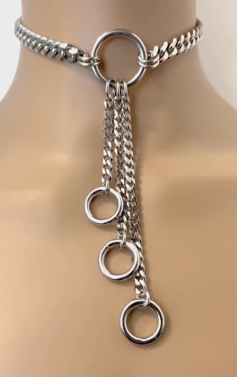 Chunky Grunge Edgy Statement Choker, Chain & Rings, Stainless Steel