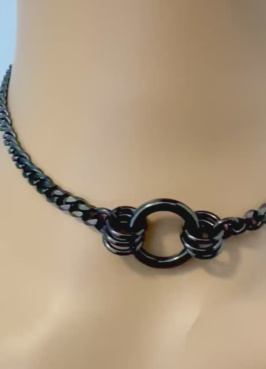 Sub Day Collar, 24-7, Black DAINTY Chain, Stainless Steel