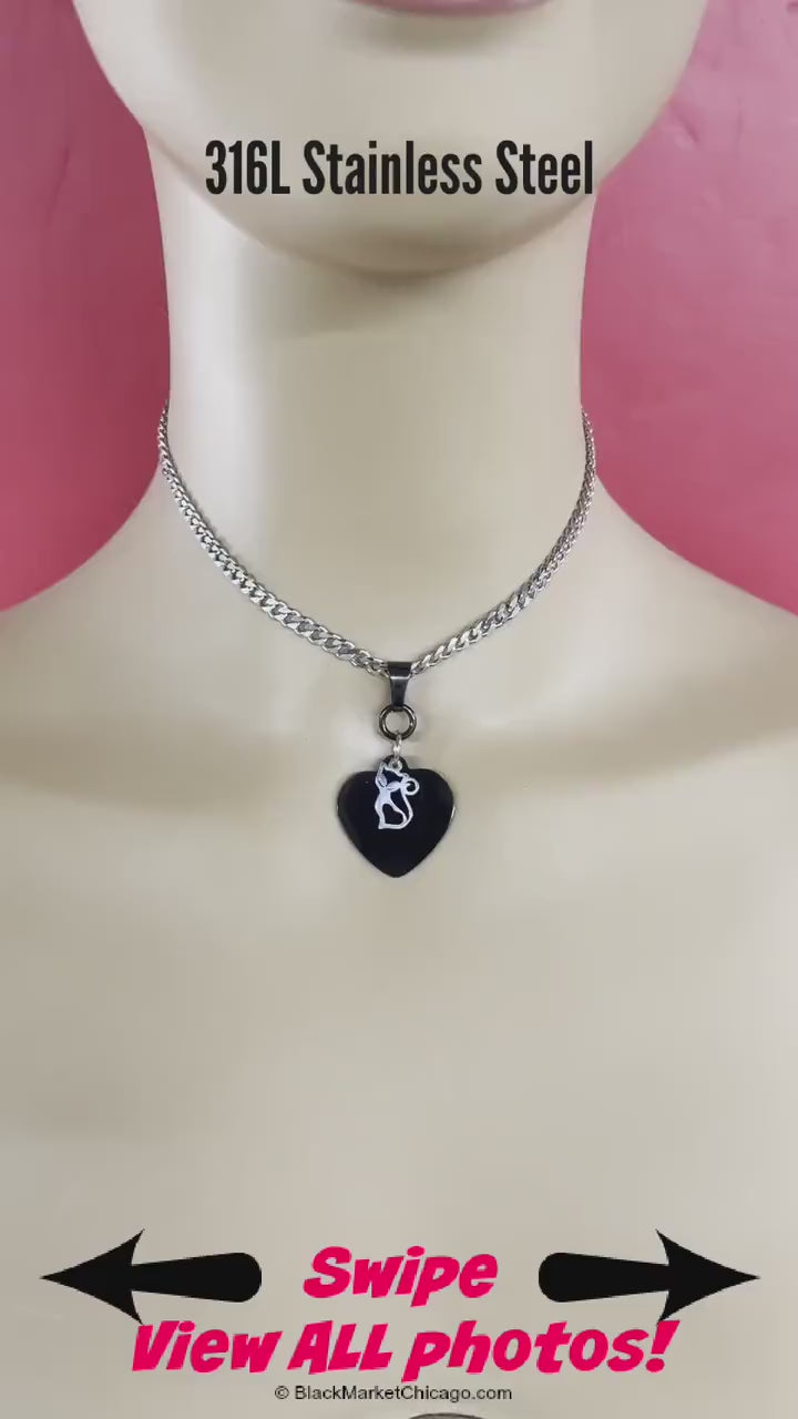 Kitten Day Collar, 24/7 Stainless Steel, Black & Silver, Lockable