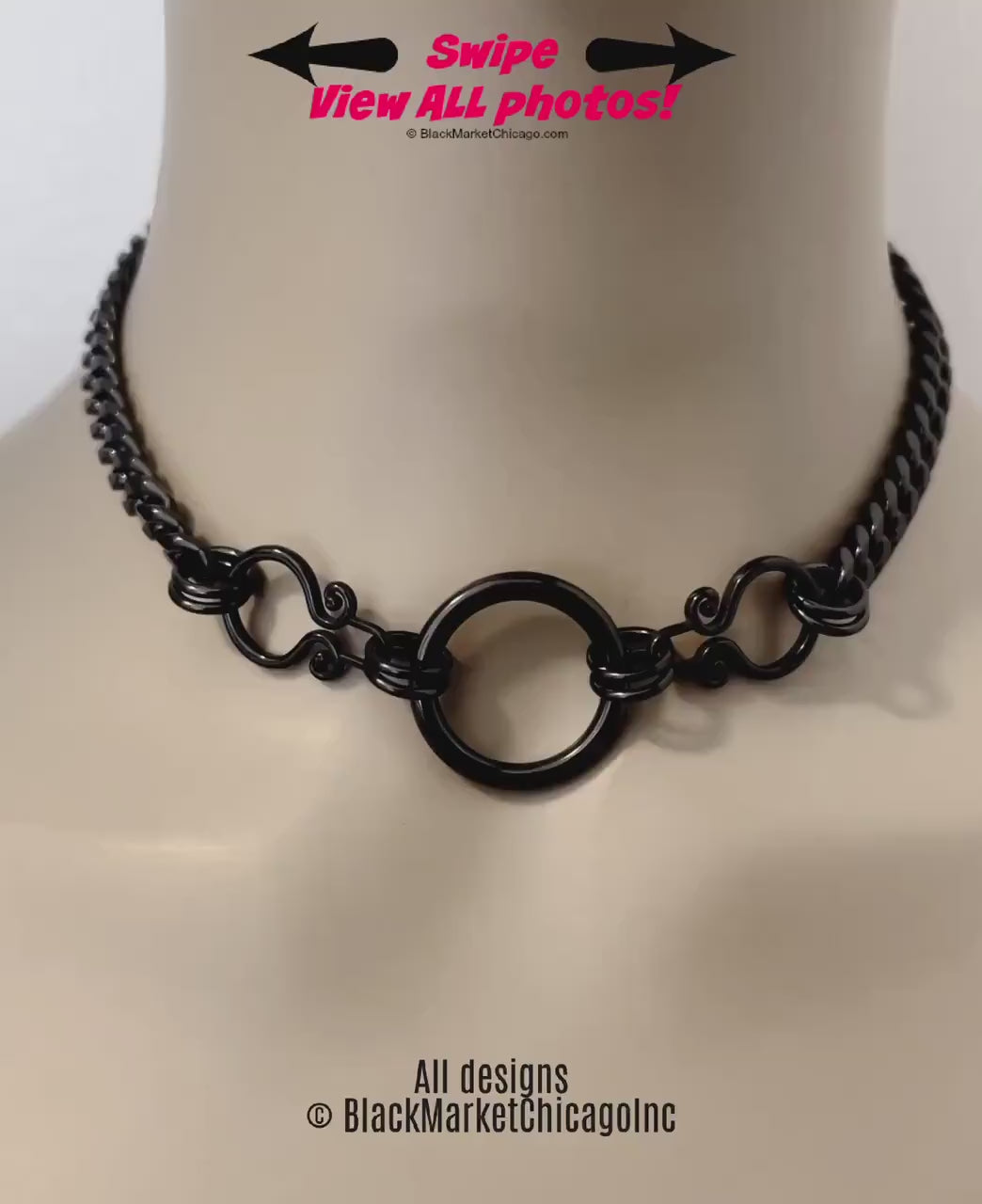 Black Steel Day Collar, Alt Goth  24/7 Stainless, Waterproof, Permanent Clasp Option