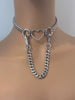 Chain Lead Day Collar, Heart, Rings, Stainless Steel, Industrial Grunge