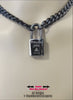 Sub Day Collar, Engraved Square Padlock, Black Stainless Steel Chain