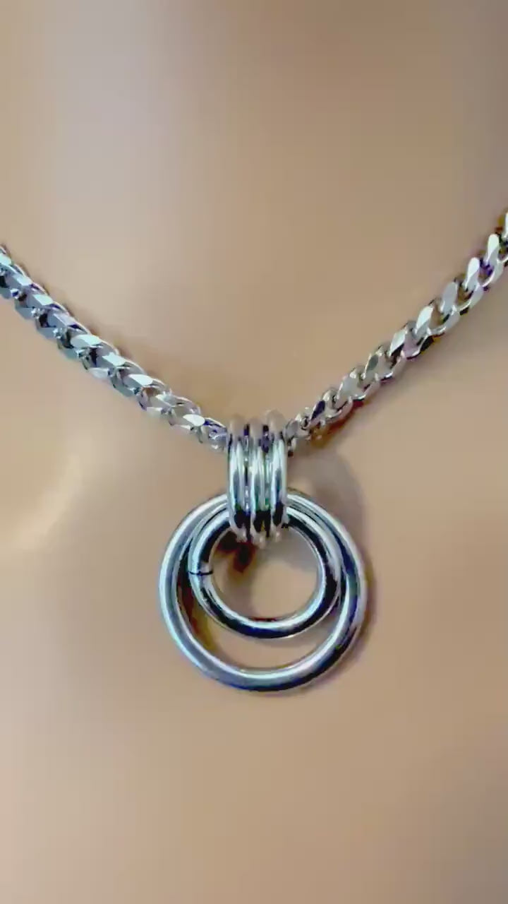 Sub Day Collar, SILVER Stainless Steel, Dual O-Rings 24-7, Curb Chain, Waterproof Lockable