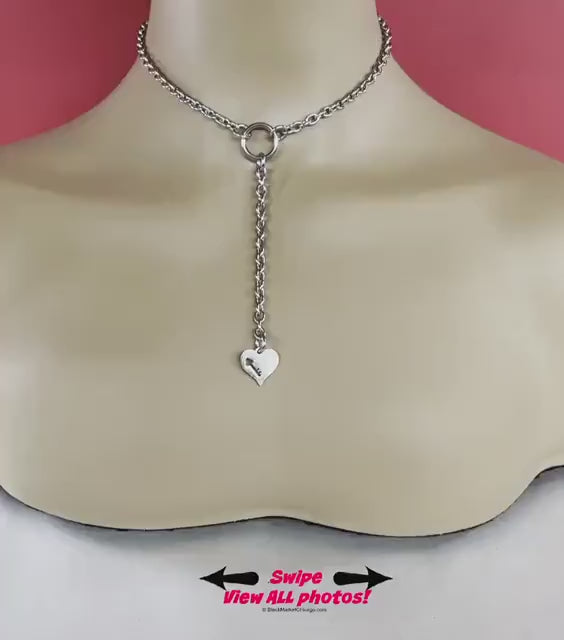 Day Collar, Dangle Heart, 24/7 Lock Option, All Stainless Steel