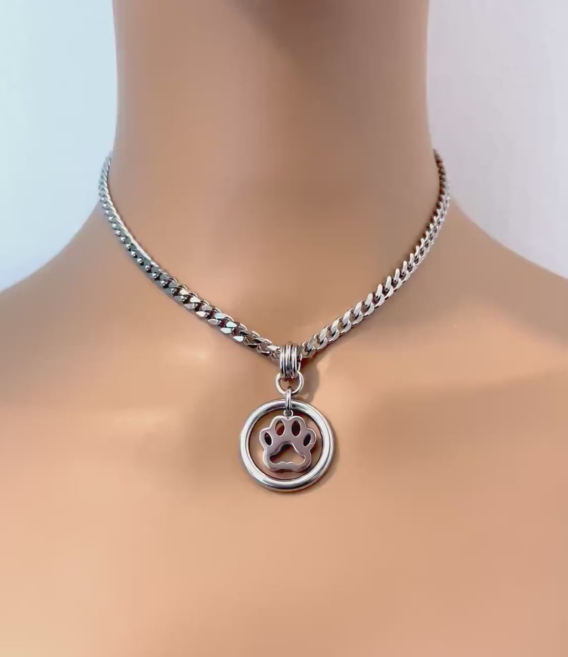 Kitten Paw O-Ring Day Collar, 24/7, Stainless Steel, Waterproof, Lockable, SILVER SS