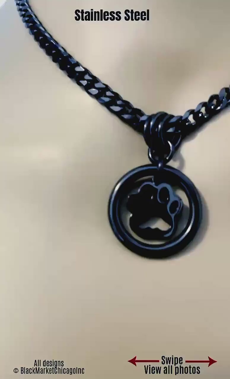 Kitten Paw O-Ring Day Collar, 24/7, Stainless Steel, Waterproof, Lockable, BLACK SS