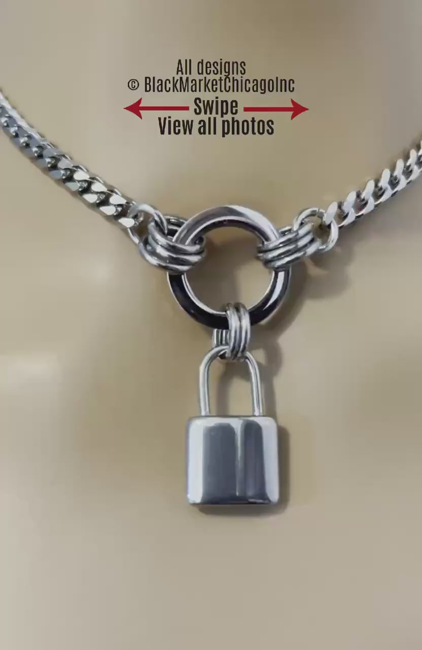 Day Collar, O-Ring & Padlock Charm, 24-7, All Stainless Steel
