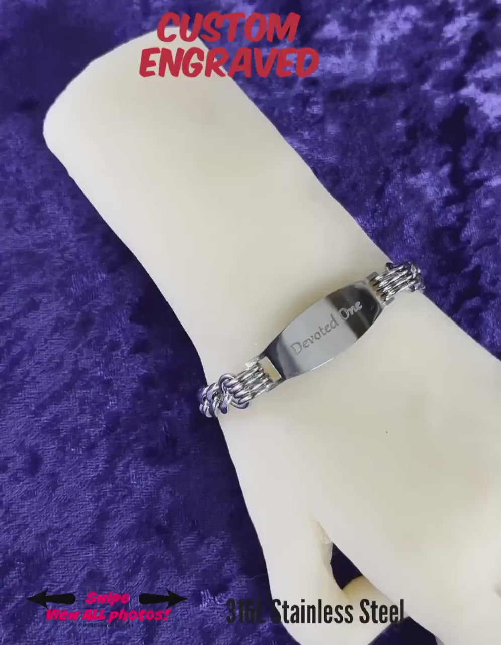 Hidden Message Day Collar Bracelet, 24/7,  SILVER Stainless